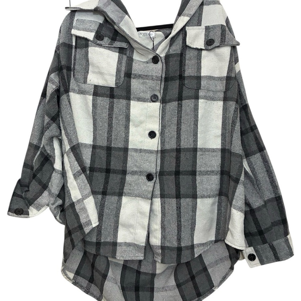 Plaid Button Down Shirt in Gray and White
